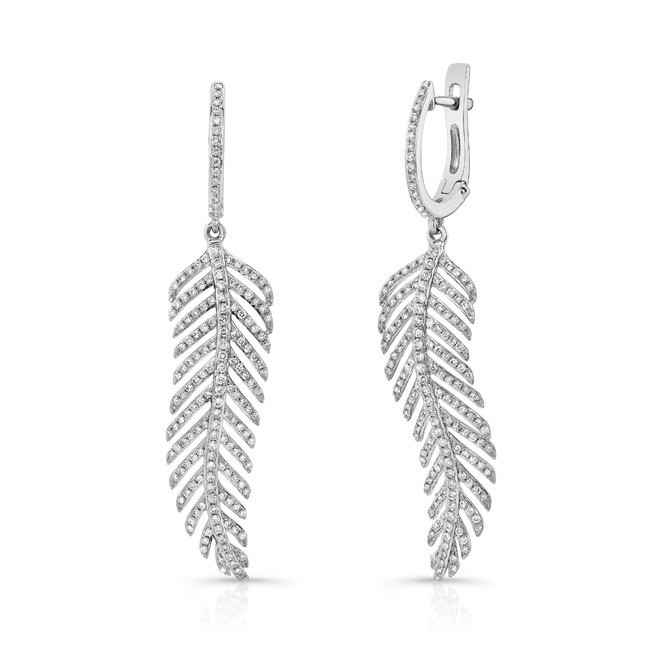 white gold leaf earrings